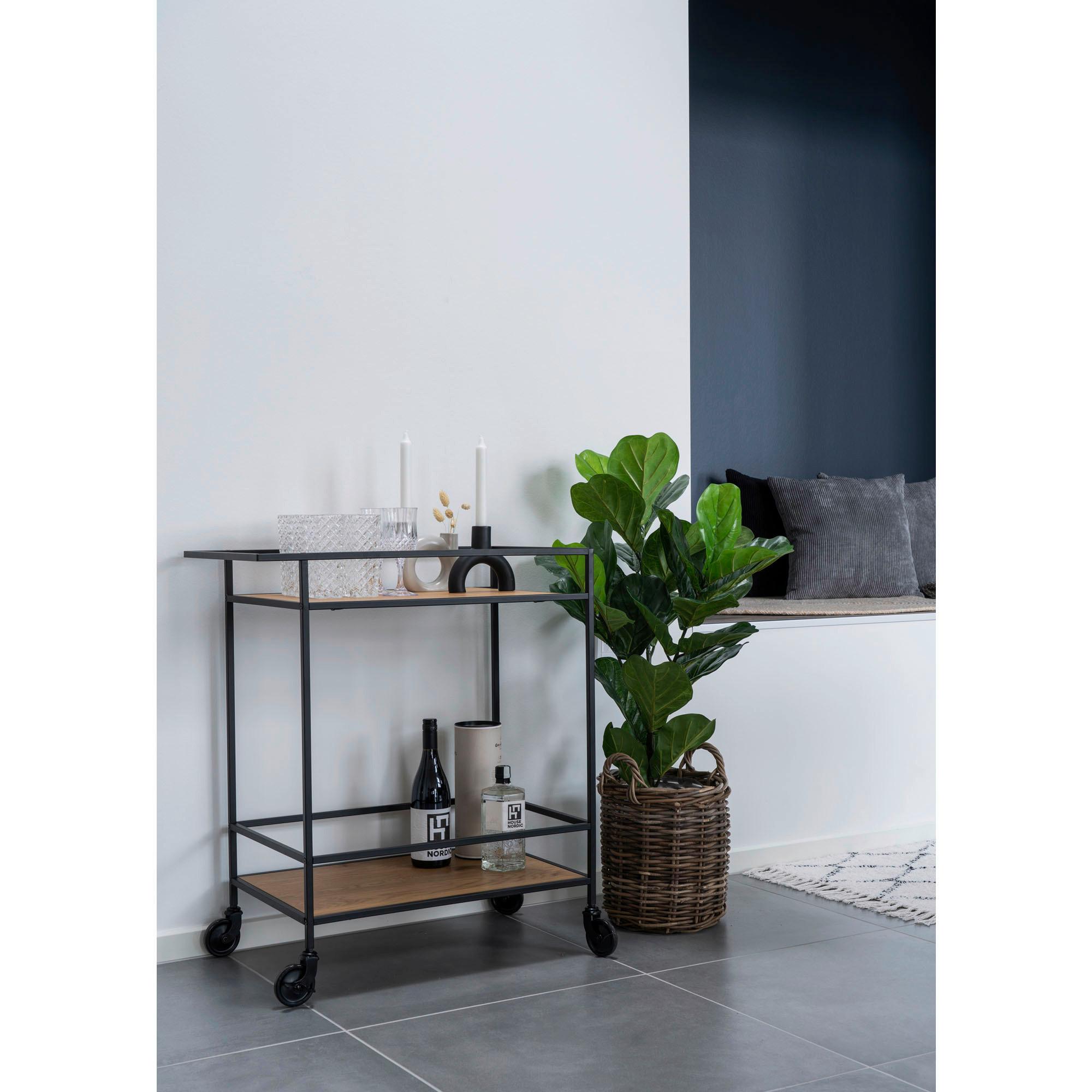 Servierwagen Vita Schwarz/hellbraun B: 40cm - Hellbraun/Schwarz, Basics, Holzwerkstoff/Metall (40/79/68cm)