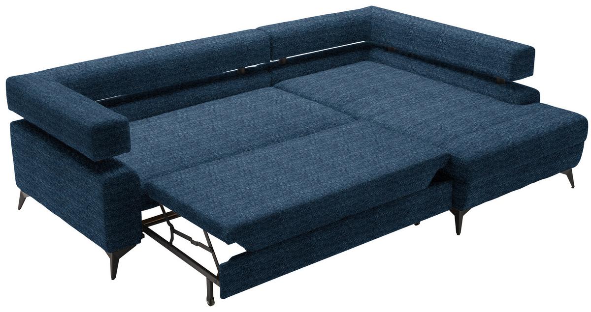 Rohová sedačka ROSALIE, pravá s úložným prostorem a lůžkem - černá/tmavě modrá, Konvenční, kov/textil (265/184cm)