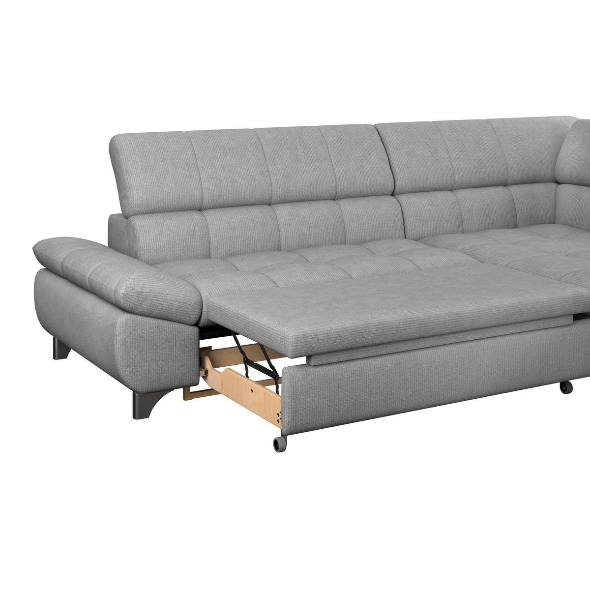 Rohová sedačka GEMINI, pravá, sivá ženilka - svetlosivá/chrómová, Konventionell, kov/textil (312/234cm)