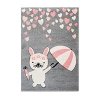 Kindeteppich Hase mit Schirm Grau/Rosa Clermont 80x150 cm - Rosa/Grau, Trend, Kunststoff (80/150cm) - Kayoom