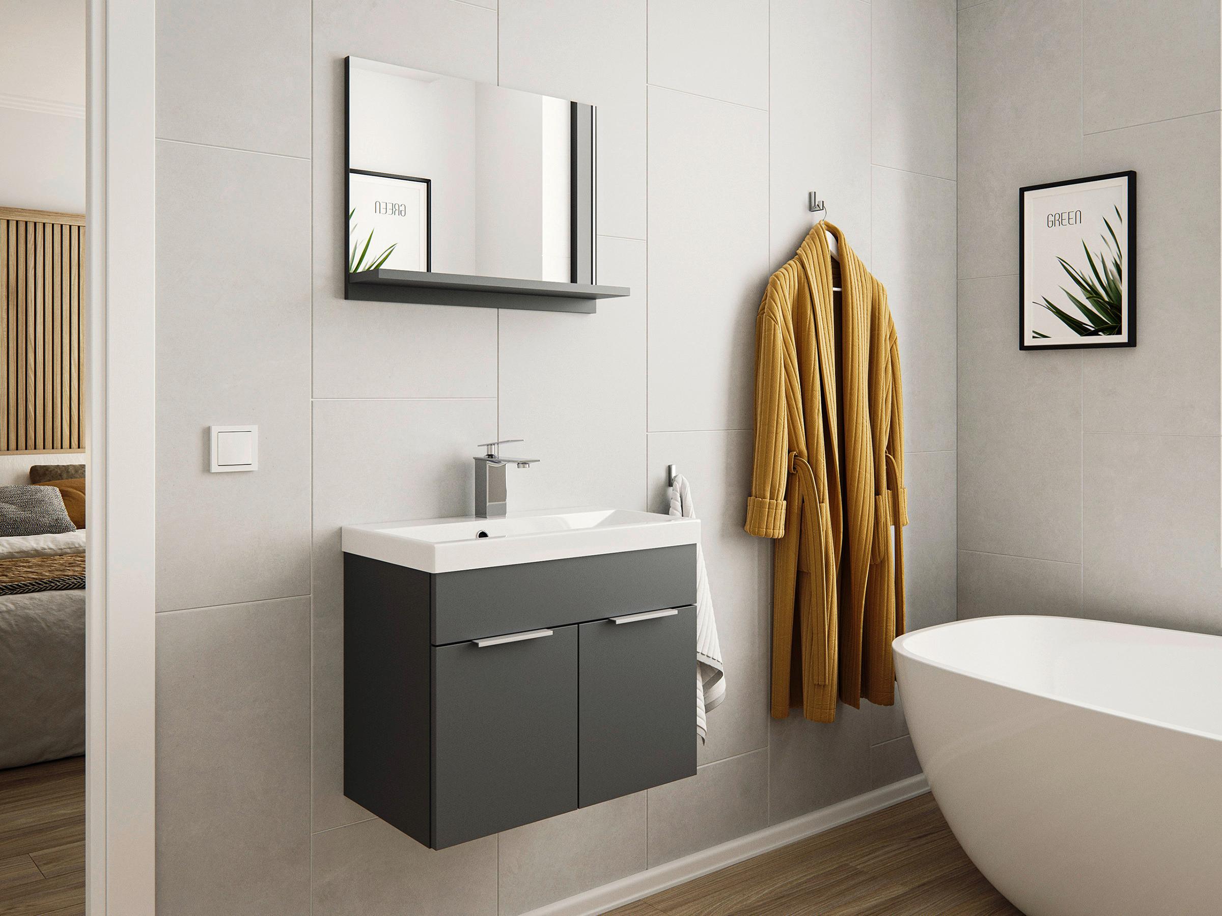 Waschtischkombi Slimline Graphitfarben B: 59,5cm - Graphitfarben, Basics, Holzwerkstoff/Stein (59,5cm) - MID.YOU