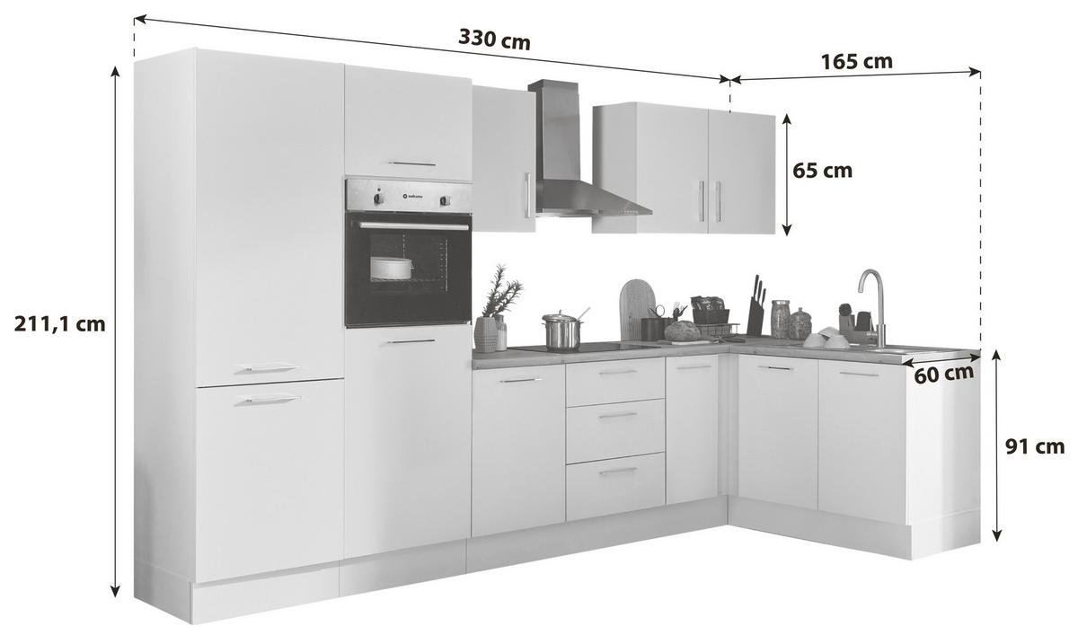 Eckküche Turin Weiß/eiche Dekor 330x165 Cm - Weiß/Eiche Artisan, Basics, Holzwerkstoff (330/165cm) - MID.YOU