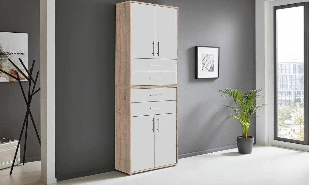 Aktenschrank Office Edition Weiß/eiche Dekor B: 84,4cm - Eichefarben/Weiß, MODERN, Holzwerkstoff (84,4/227,2/33cm) - MID.YOU