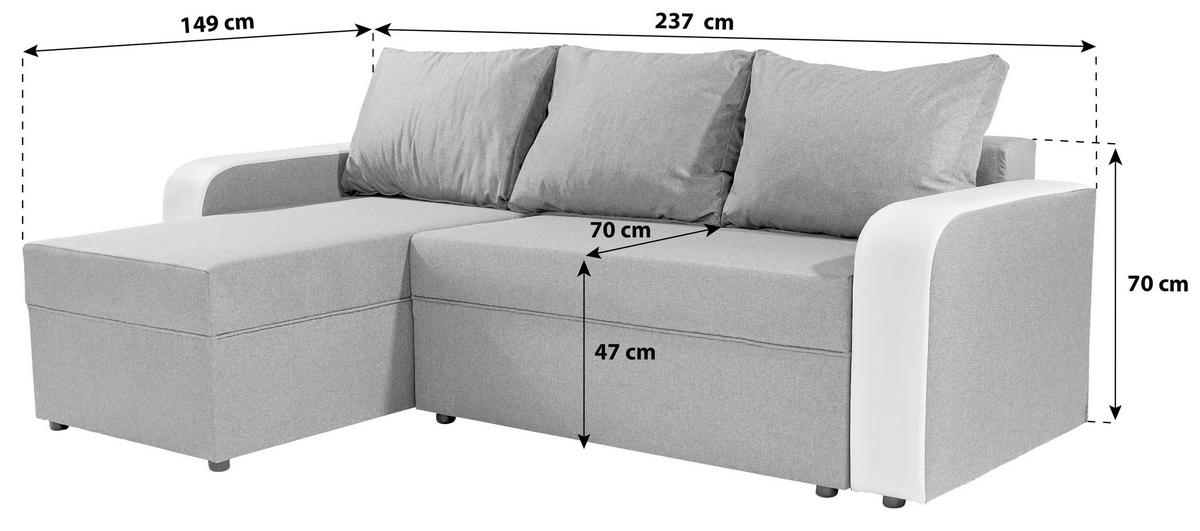 Ecksofa mit Schlaffunktion Racer, Webstoff/Lederlook - Schwarz/Weiß, KONVENTIONELL, Holz/Textil (149/237cm)