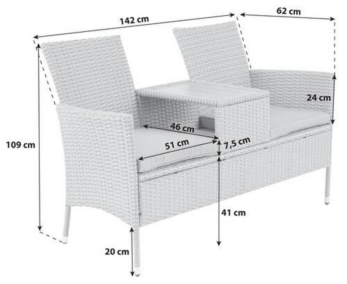 Gartenbank Polyrattan 2-Sitzer Pescara Grau mit Kissen - Grau, MODERN, Kunststoff/Textil (143/87/64.5cm) - Luca Bessoni