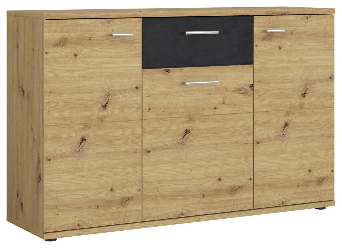Sideboard Nina Eiche Artisan/Fresco B: 131 cm - Schwarz/Eiche Artisan, Holzwerkstoff (131/84/38cm) - MID.YOU