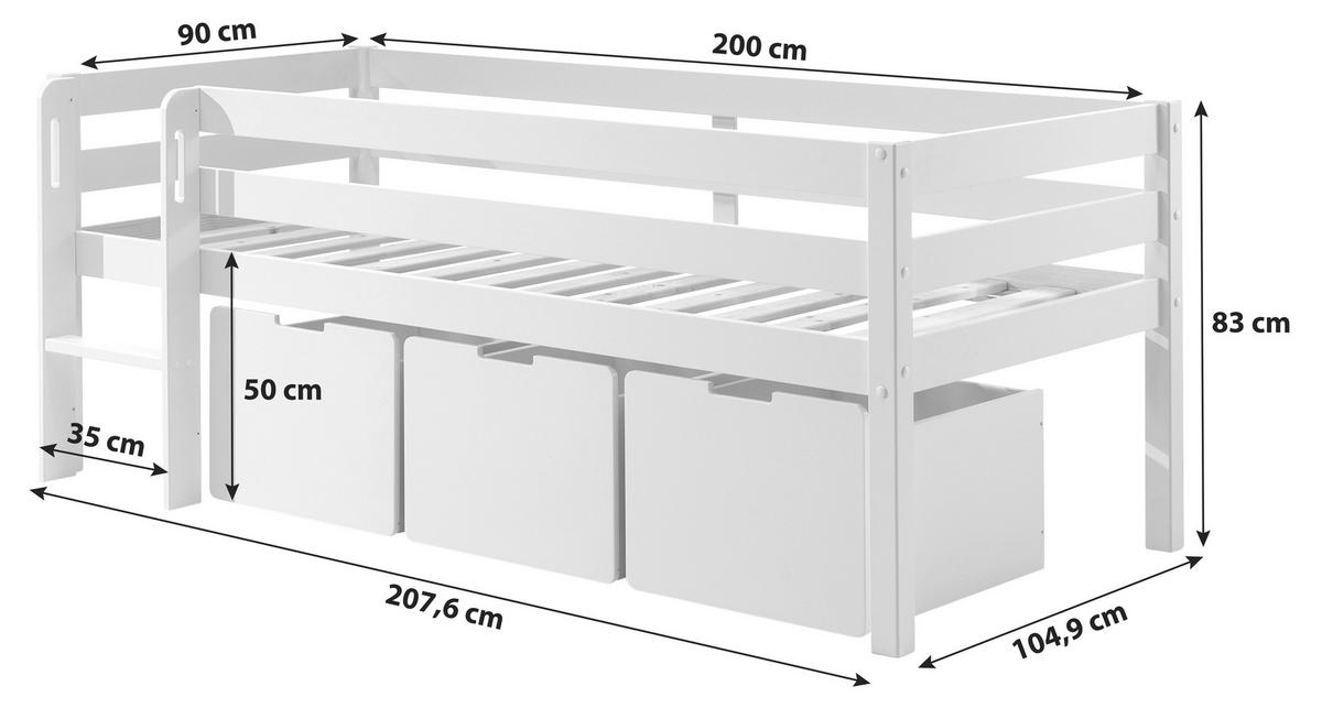 Středne vysoká postel PINO - šedá, Moderní, dřevo/kompozitní dřevo (90/200cm) - MID.YOU