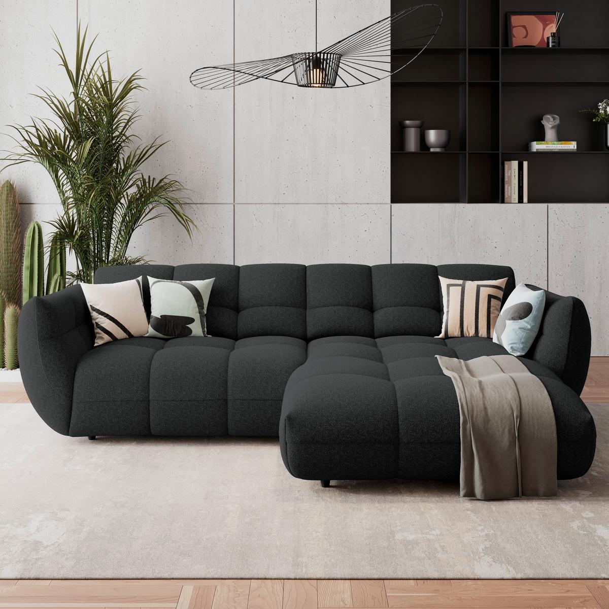 Ecksofa Panda Chenille schwarz, 280x178cm - Schwarz, Trend, Textil (280/178cm)