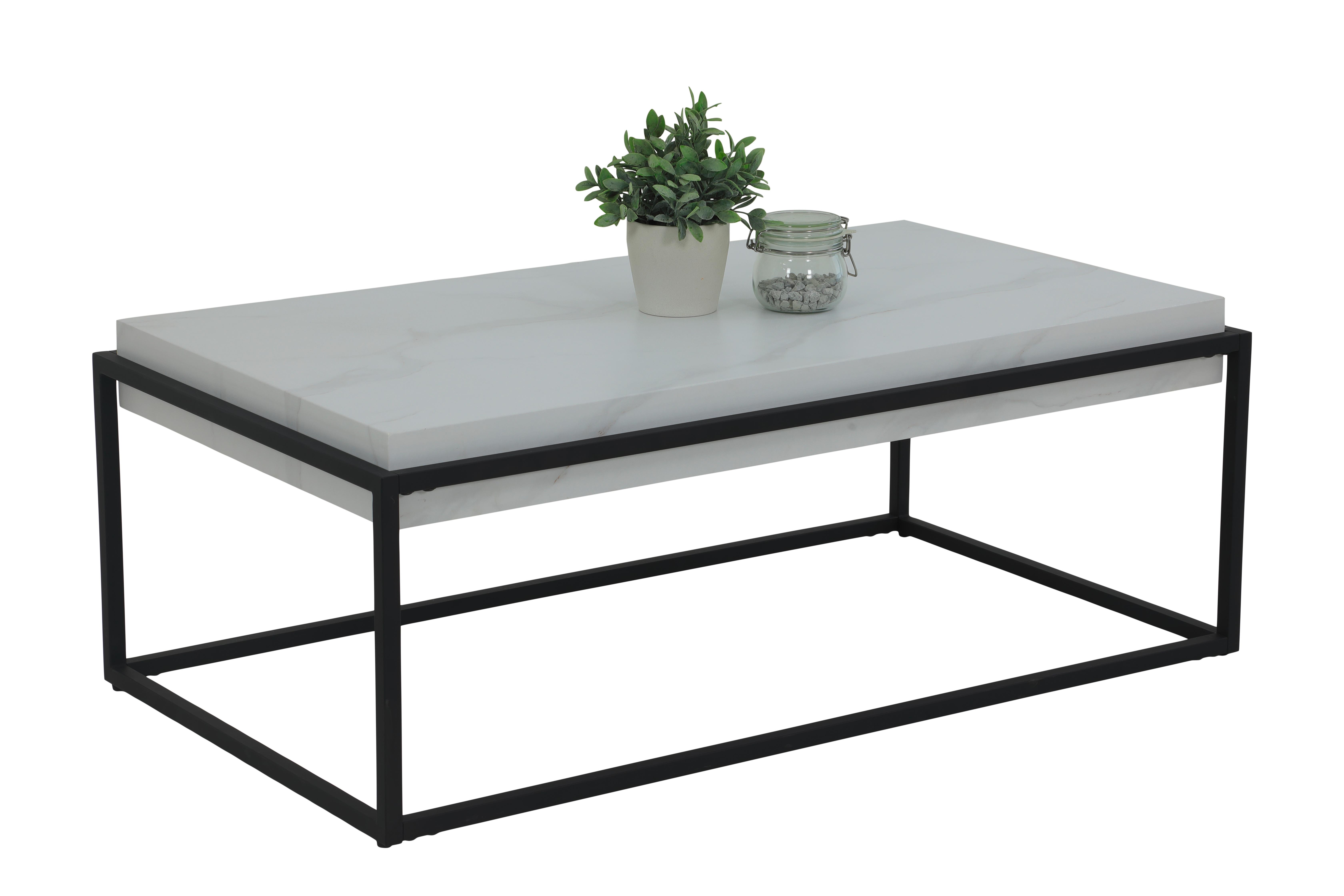 Couchtisch Carlos Grauweiß L: 114 cm - Grauweiß/Schwarz, Design, Holzwerkstoff/Metall (114/64/42cm) - Livetastic