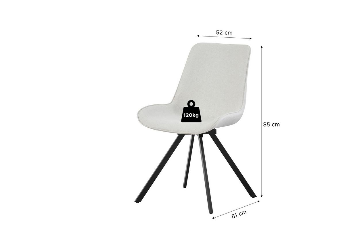 Stuhl-Set Emilia Creme B: 52 cm - Creme/Schwarz, MODERN, Textil/Metall (52/85/61cm) - MID.YOU