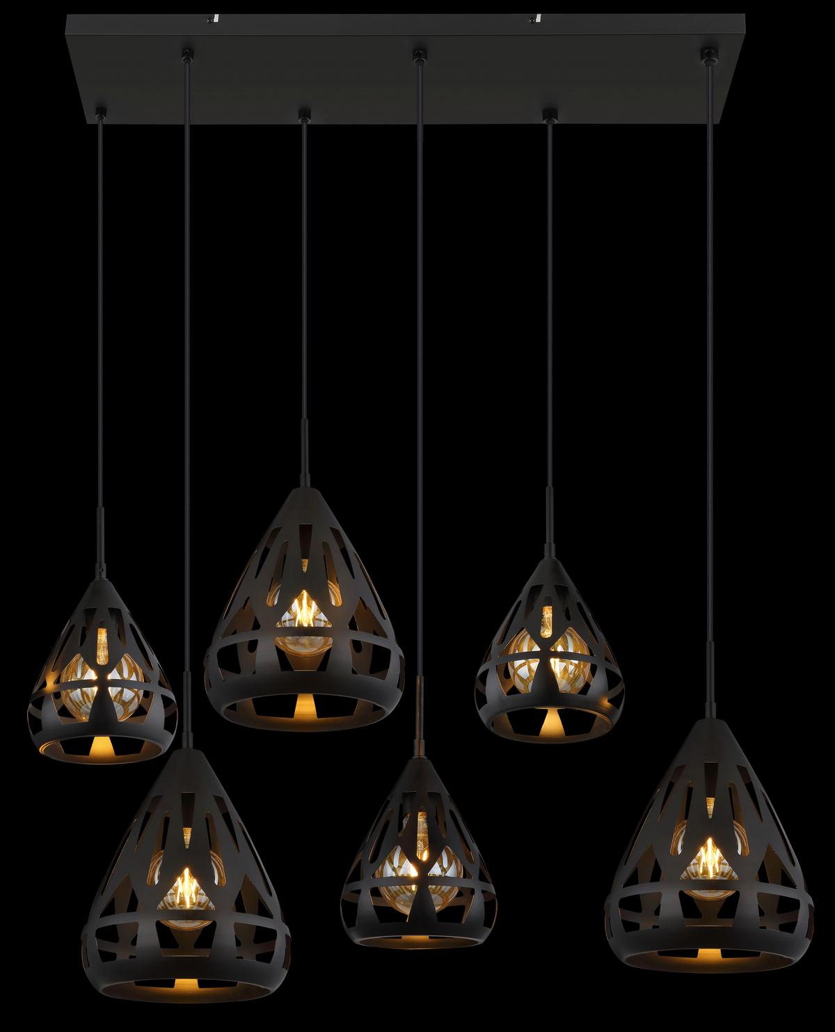 Hängeleuchte 15889-6h - Schwarz, Basics, Kunststoff/Metall (90/43/120cm) - Globo