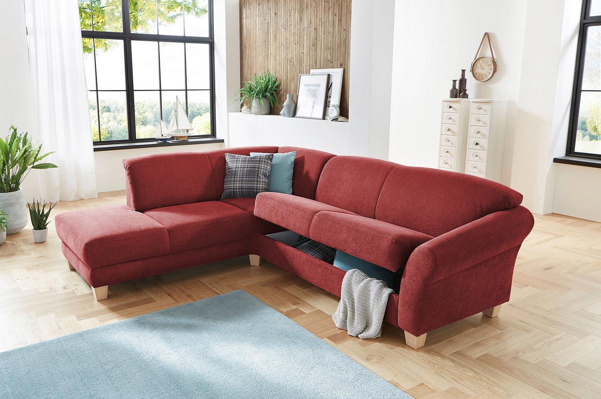 Ecksofa Gotland rot mit Bettkasten, 212x257 cm - Rot/Naturfarben, KONVENTIONELL, Textil (212/257cm) - Sit & More