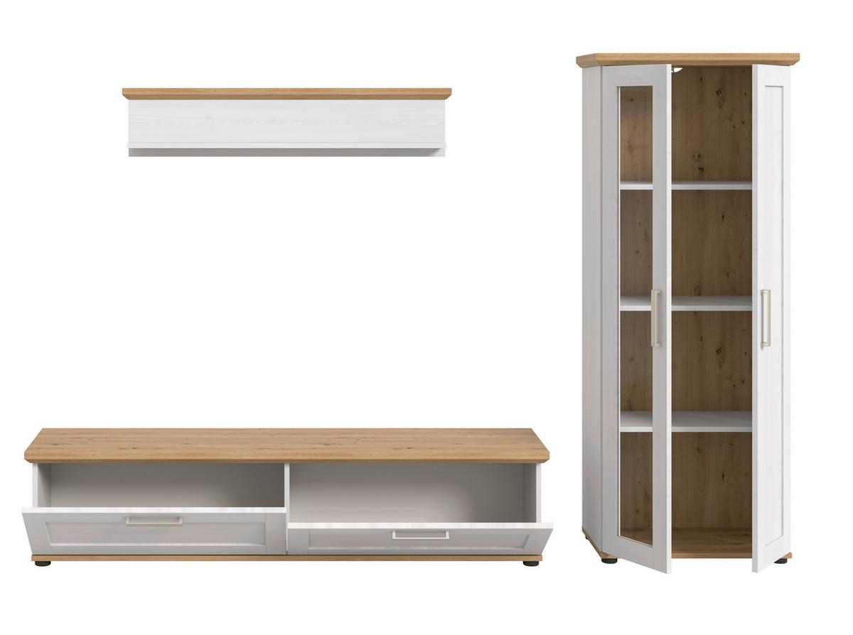 Wohnwand Verona Lärchefarben /Eiche Dekor B: 240cm - Lärchefarben/Schwarz, Design, Holzwerkstoff (240/161/40cm) - Livetastic