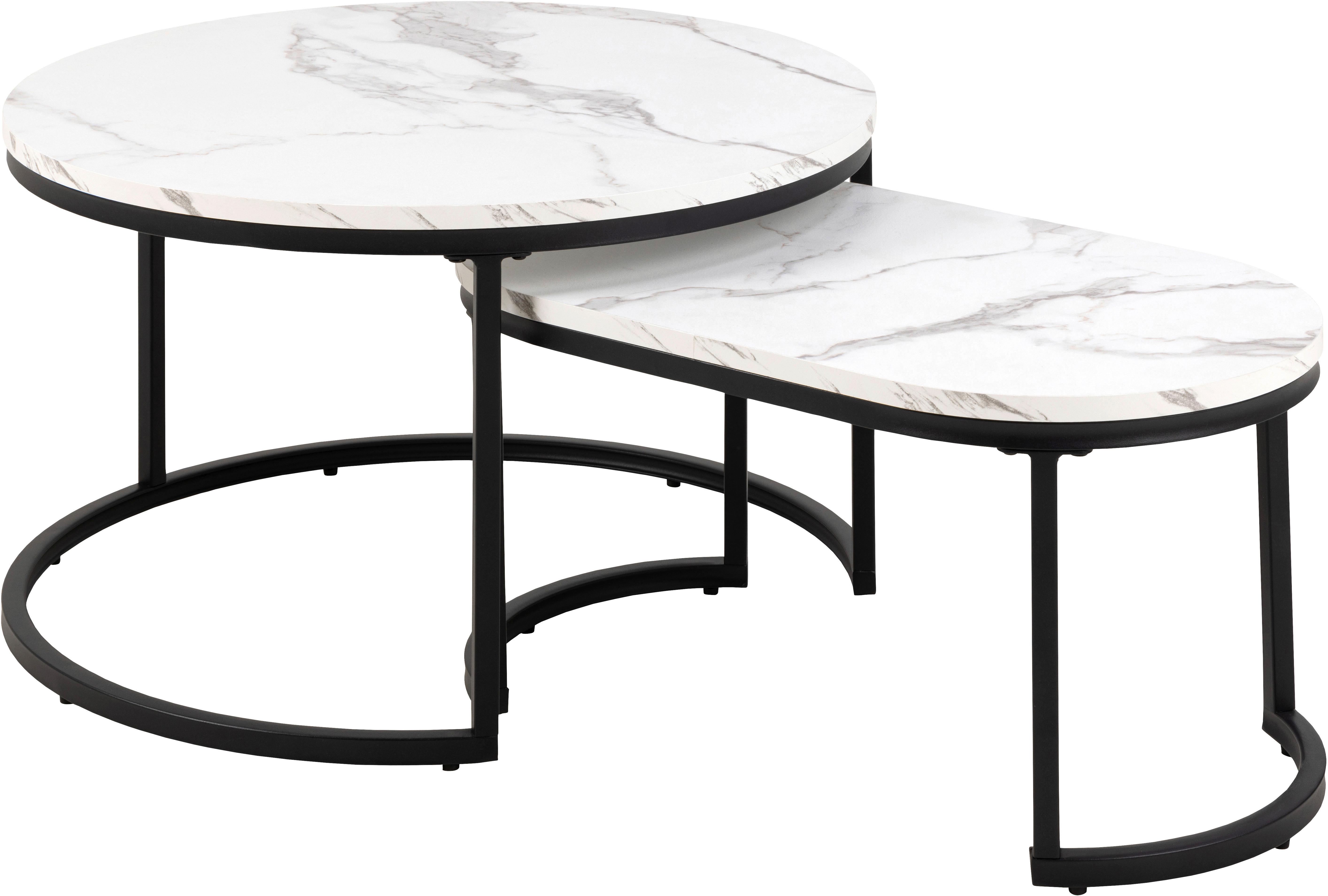 Couchtisch Rund 2er-Set Schwarz/Weiß - Ahornfarben/Schwarz, Design, Metall (70/70/42cm) - MID.YOU