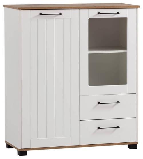 Highboard Jelda Wohnen Hb 992 - Eichefarben/Schwarz, MODERN, Glas/Holzwerkstoff (113,1/99,2/41cm) - MID.YOU