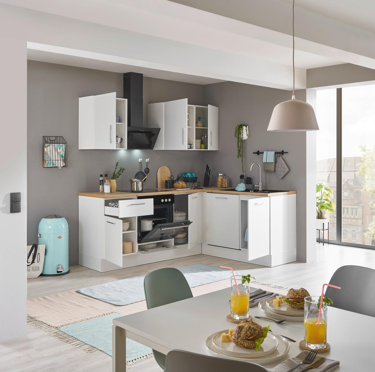 Eckküche Turin Weiß/Eiche Dekor 220x175 cm - Weiß/Eiche Artisan, Basics, Holzwerkstoff (220/175cm) - MID.YOU