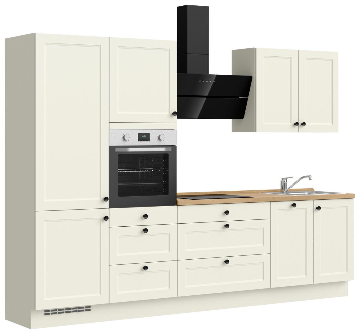 Kuchynská linka 300 cm, biela/dekor dub Sierra - čierna/biela, Modern, kov/kompozitné drevo (300cm) - Nobilia