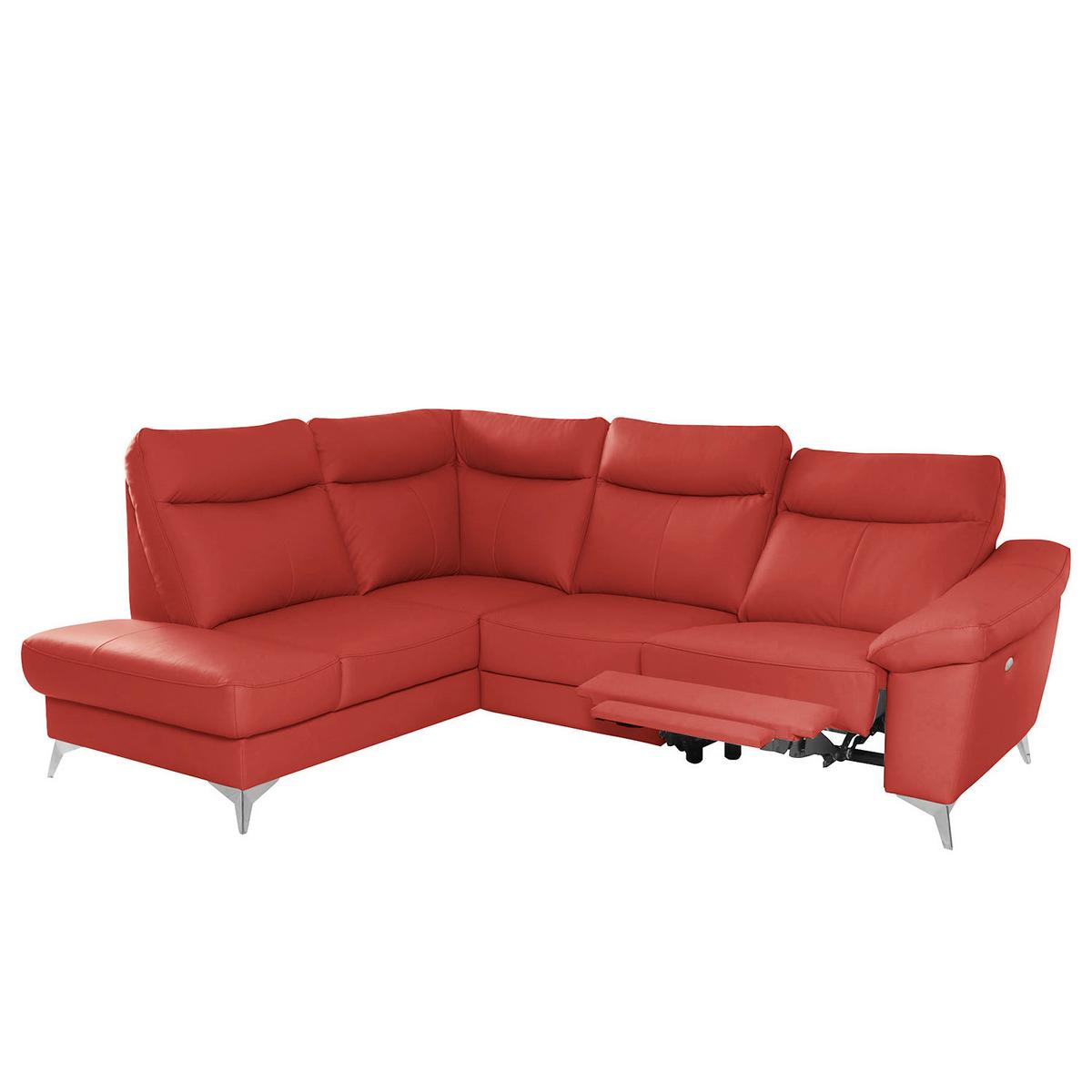 Ecksofa Luna Teilleder Rot 194x242 - Chromfarben/Rot, Design, Leder/Textil (194/242cm) - Livetastic