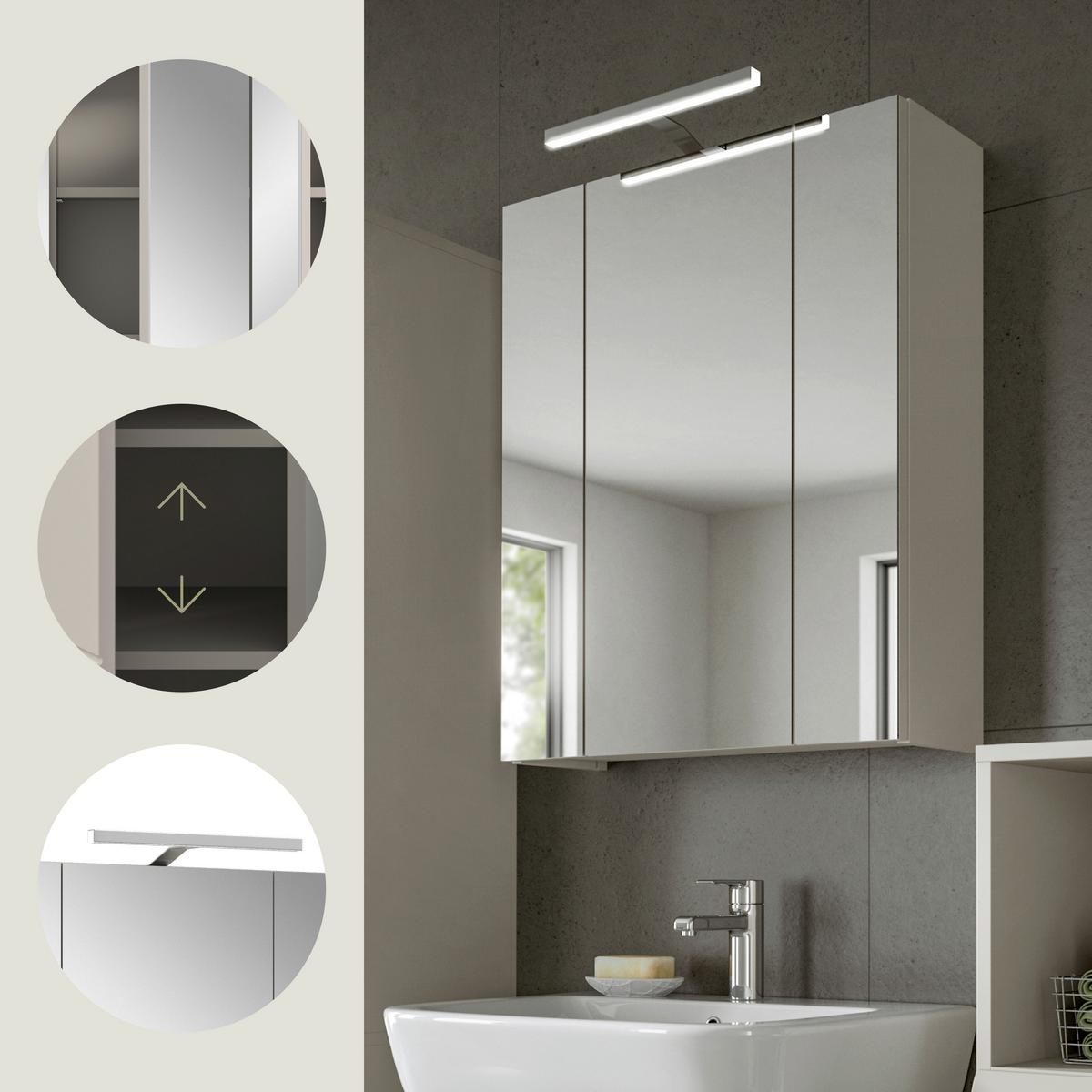 Spiegelschrank Ice Kaschmir B: 60cm - Kaschmir, Trend, Glas/Holzwerkstoff (60/70/18cm) - MID.YOU