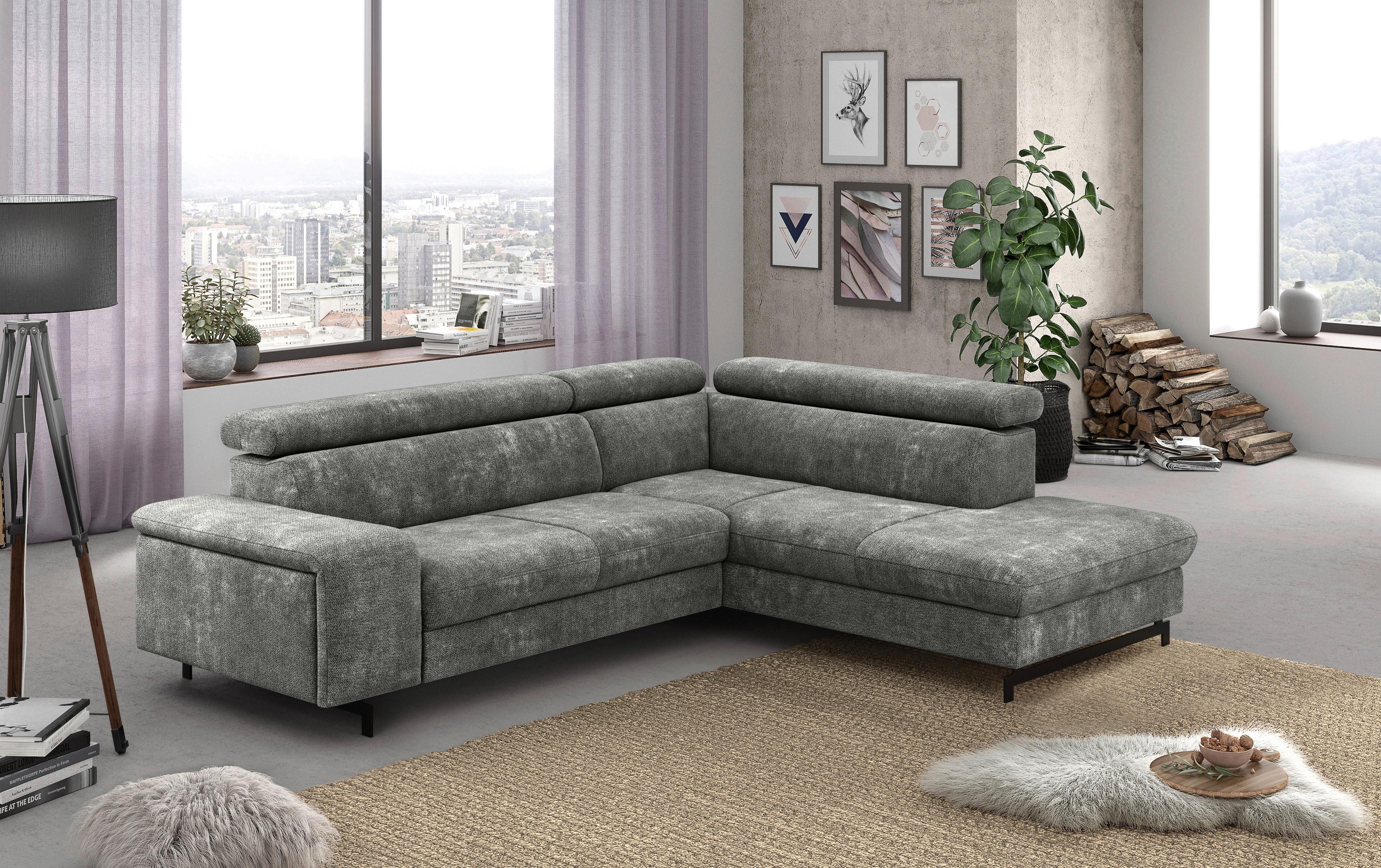 Ecksofa mit Bettkasten Emma Grau 262x215 cm - Schwarz/Grau, Textil (262/215cm) - MID.YOU
