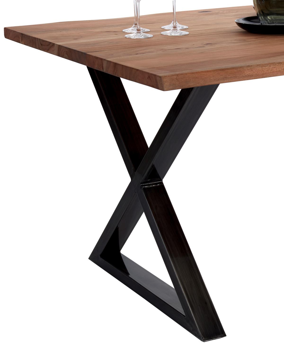 Esstisch mit Massivholz-Platte Calabria 180x100 cm Akazie - Schwarz/Akaziefarben, MODERN, Holz/Metall (180/78/100cm)