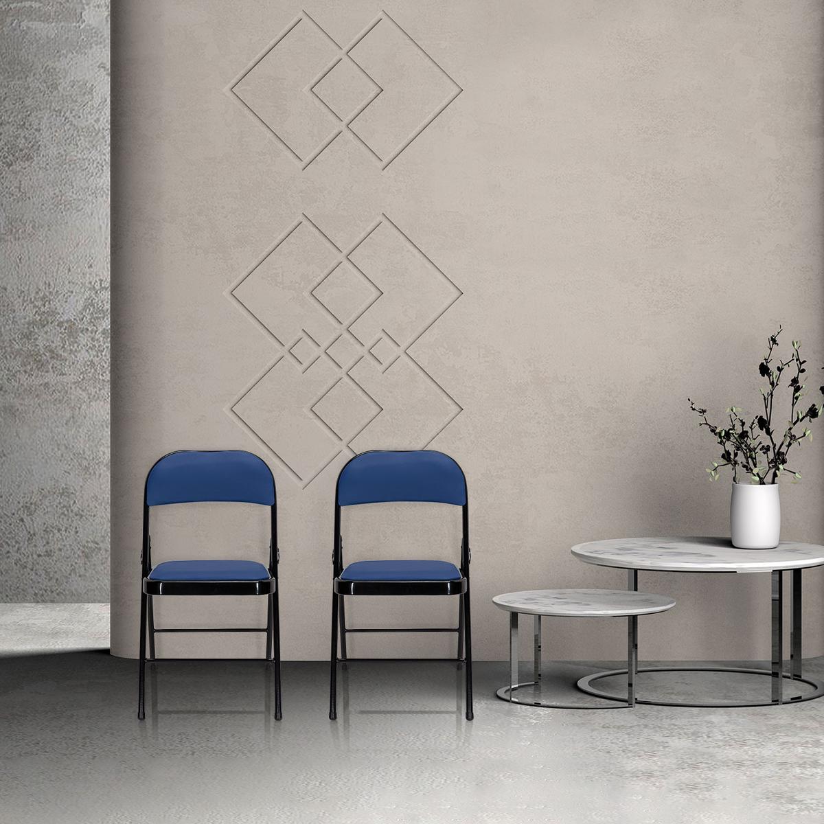 Klappstuhl Tudela Pu Blau/schwarz - Blau/Schwarz, Basics, Textil/Metall (44/80/49cm) - MID.YOU