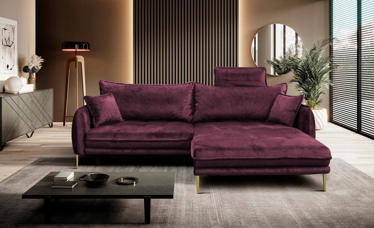 Ecksofa Whisper Weinrot S: 264x196 Cm - Weinrot/Goldfarben, Design, Textil (264/196cm) - MID.YOU