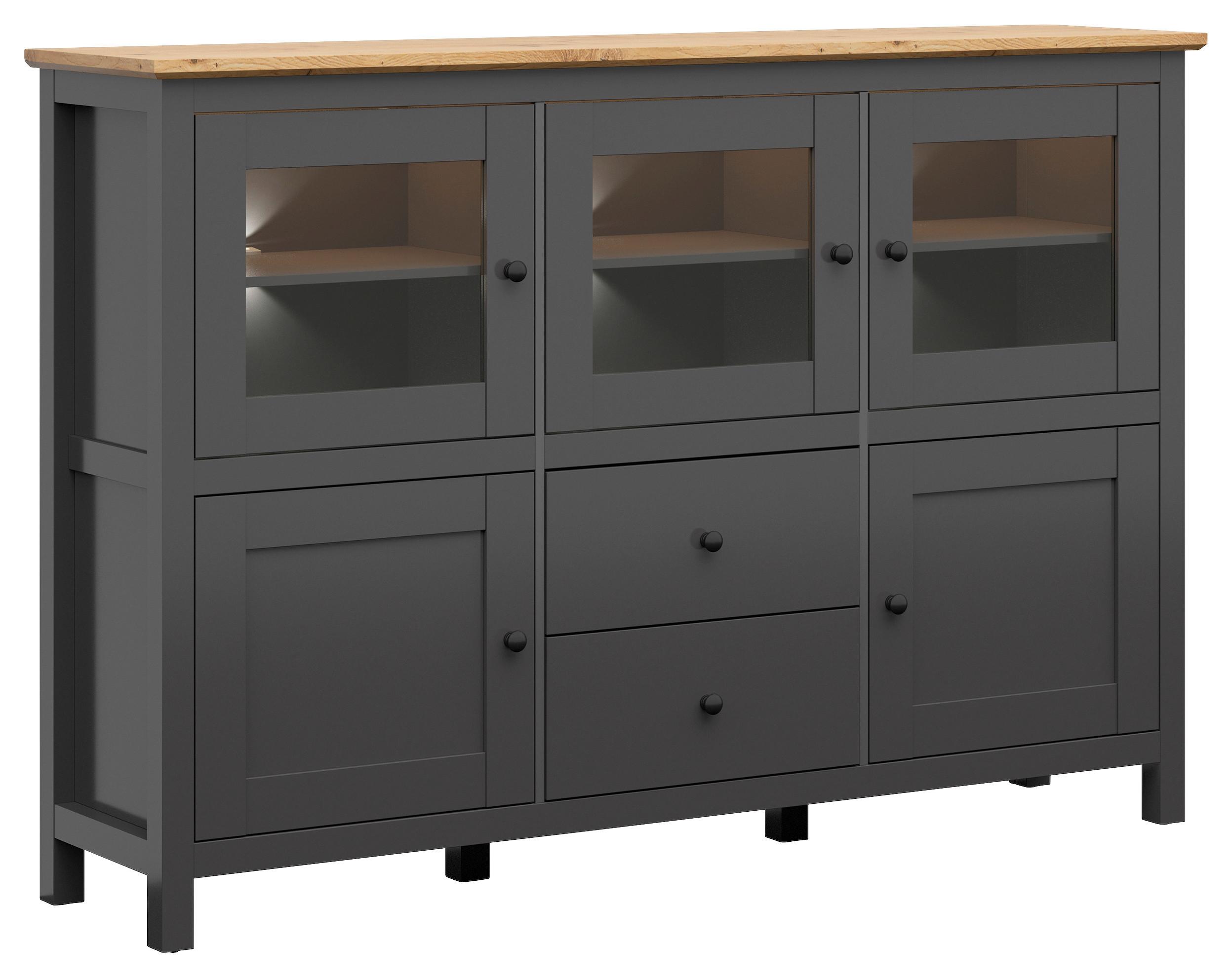 Sideboard 186 cm Graphitfarben Eiche Artisan Dekor - Graphitfarben/Eiche Artisan, Design, Glas/Holzwerkstoff (186/126/44cm)