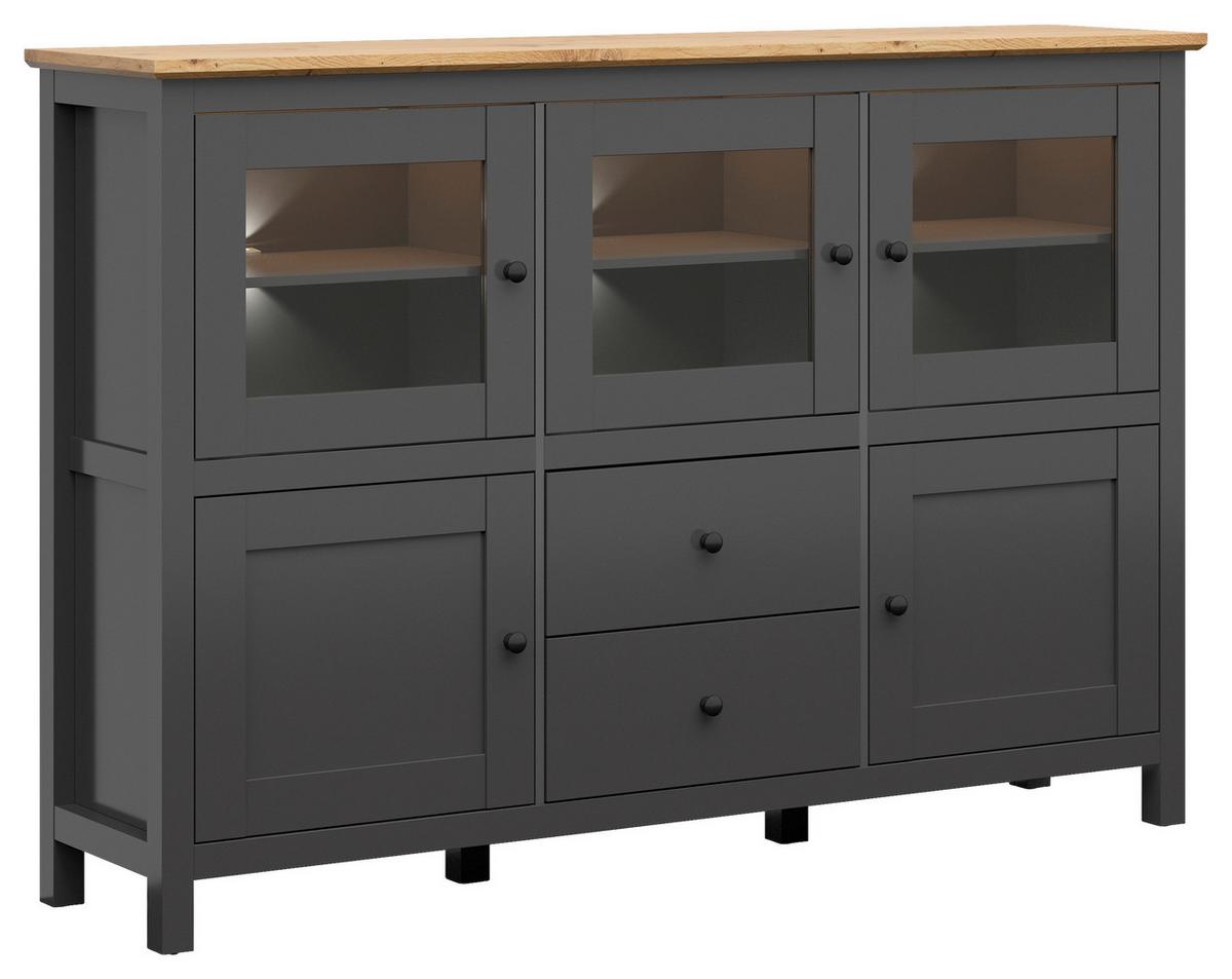 Sideboard 186 Cm Graphitfarben Eiche Artisan Dekor - Graphitfarben/Eiche Artisan, Design, Glas/Holzwerkstoff (186/126/44cm)