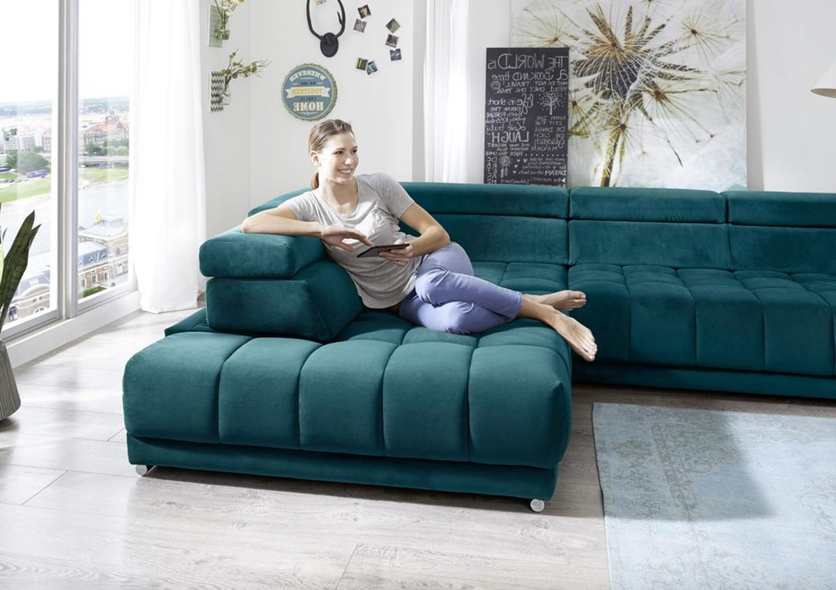 Sedací souprava IBA, levá, tyrkysová, bez funkcí - barvy chromu/tyrkysová, Lifestyle, textil (222/323cm)