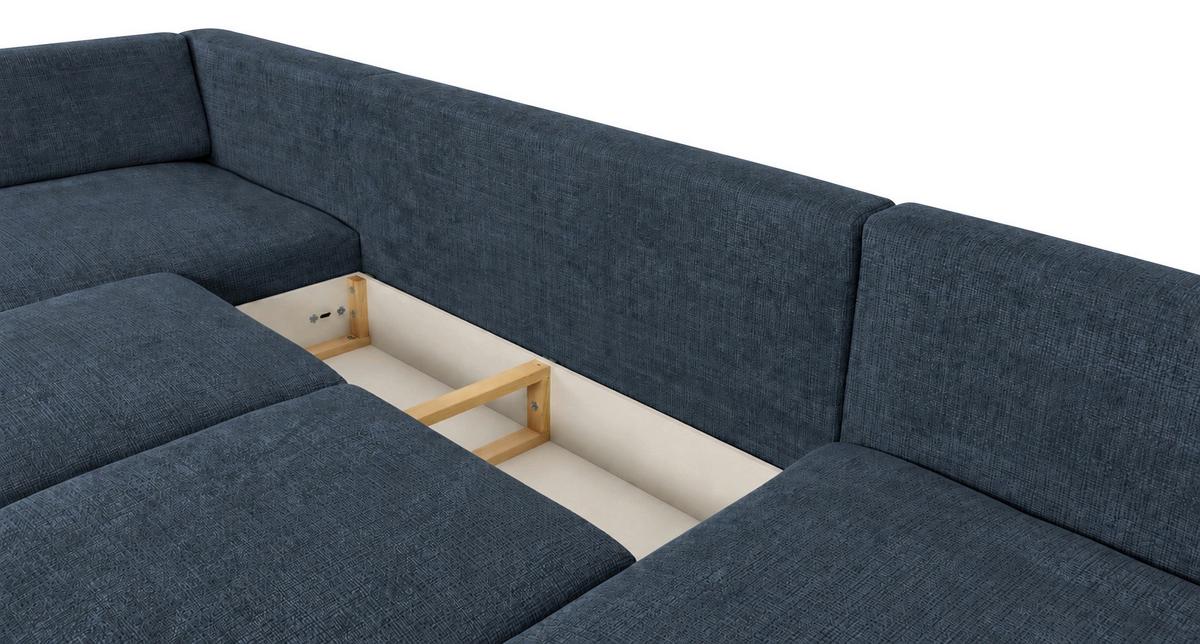 Wohnlandschaft Arizona mit Schlaffunktion, marineblau - Blau/Schwarz, KONVENTIONELL, Textil (196/339/165cm)