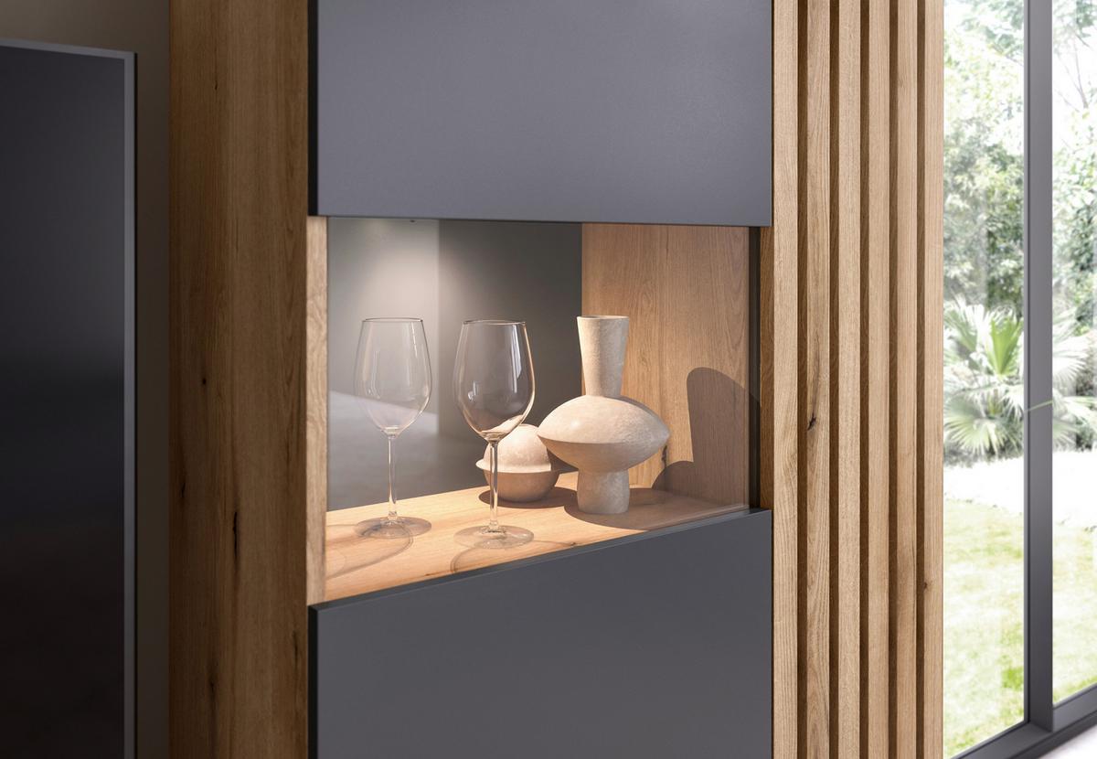 Obývačková stena Mailand š: 250cm - čierna/farba duba, Modern, kompozitné drevo/plast (250/135/38cm) - Mömax