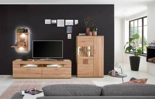Wohnwand Kansas - Alteiche/Silberfarben, KONVENTIONELL, Glas/Holz (317,1/171/50,2cm) - Livetastic