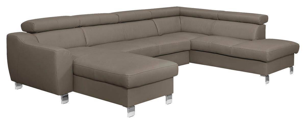 Wohnlandschaft Aspen Taupe U-Form: 175 cm - Taupe/Chromfarben, Design, Leder/Textil (175/315/208cm) - Livetastic