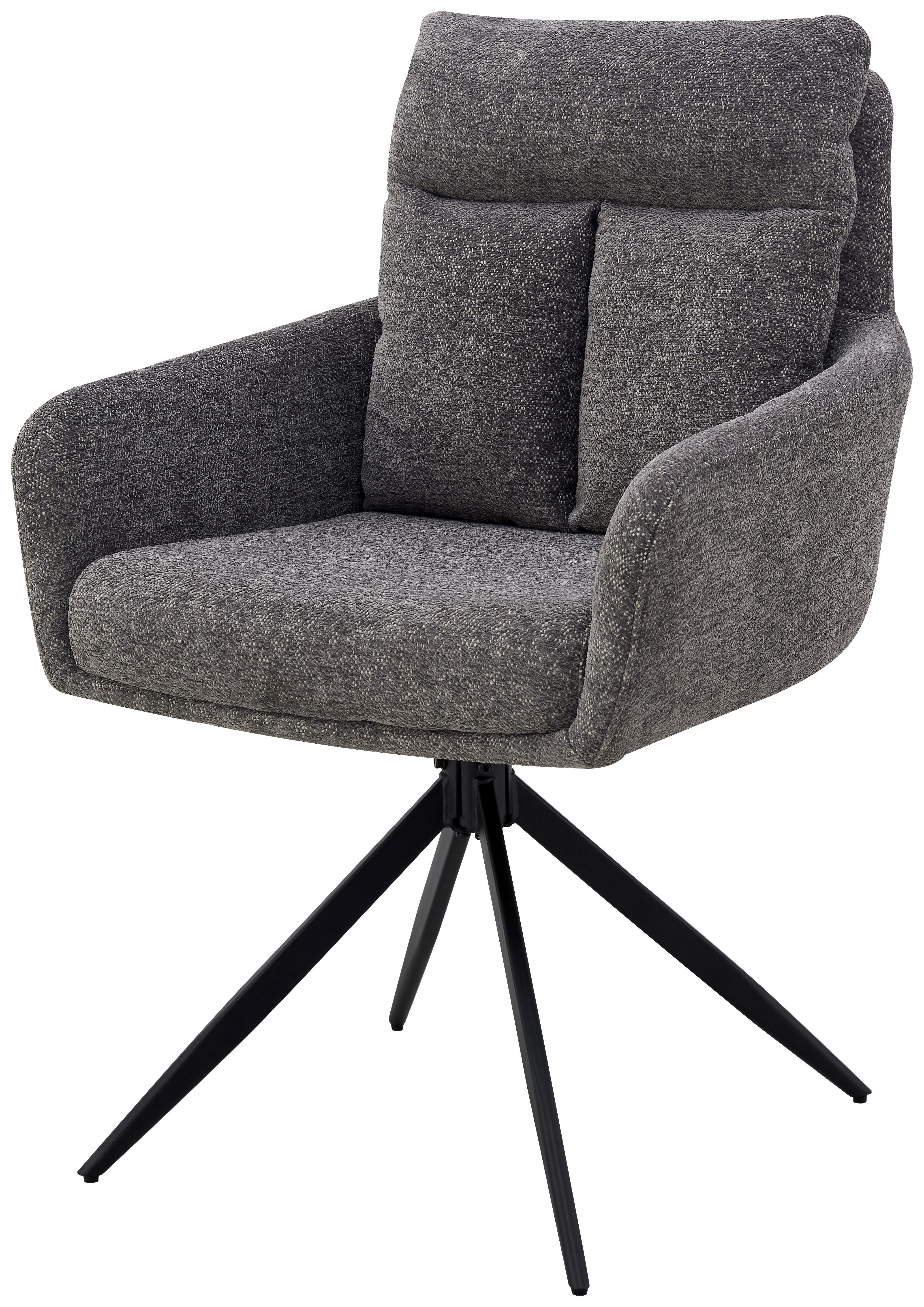 Armlehnstuhl Mahir Grau, Sitzfläche 360° Drehbar - Schwarz/Grau, KONVENTIONELL, Holz/Textil (59/91/61,5cm) - Livetastic
