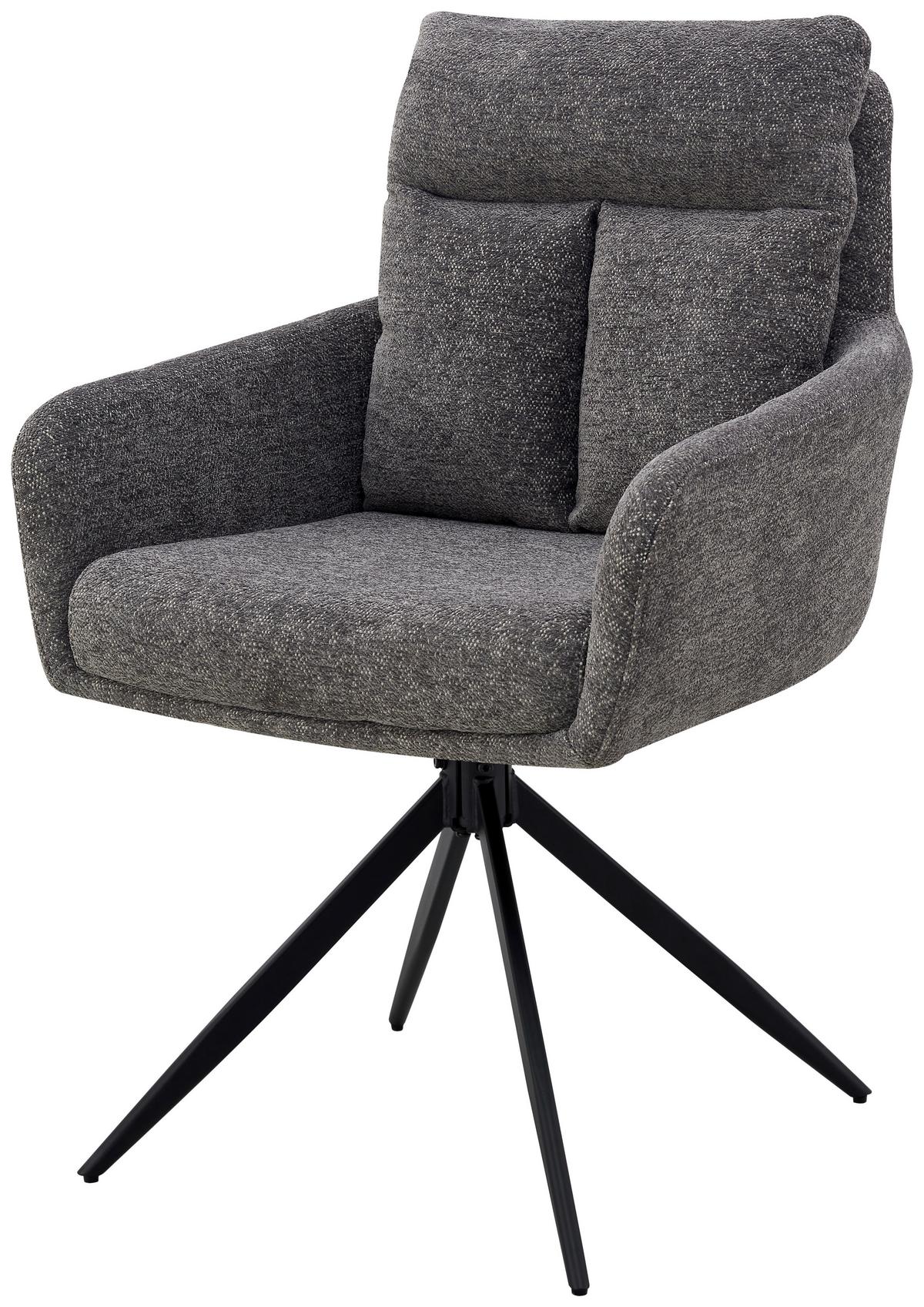 Armlehnstuhl Mahir Grau, Sitzfläche 360° drehbar - Schwarz/Grau, KONVENTIONELL, Holz/Textil (59/91/61,5cm) - Livetastic