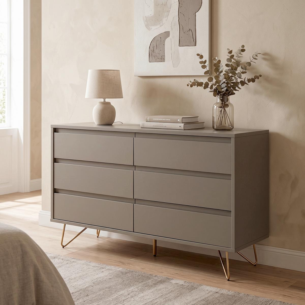 KOMMODE Grau B: 120cm - Messingfarben/Grau, Design, Holzwerkstoff (120/70/40cm) - Livetastic