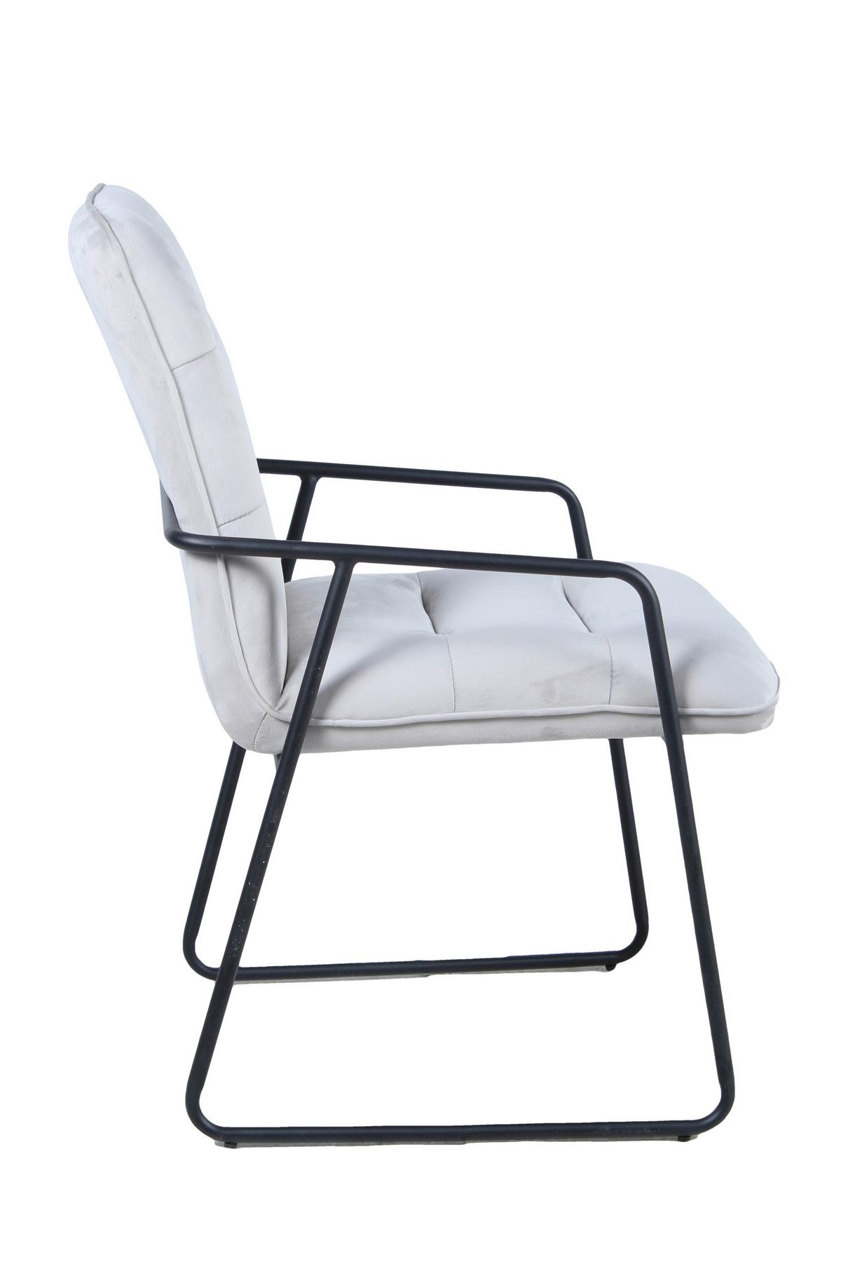 Armlehnstuhl-set Samt Hellgrau, B: 52cm - Hellgrau/Schwarz, Design, Textil/Metall (52/88/66cm) - Livetastic