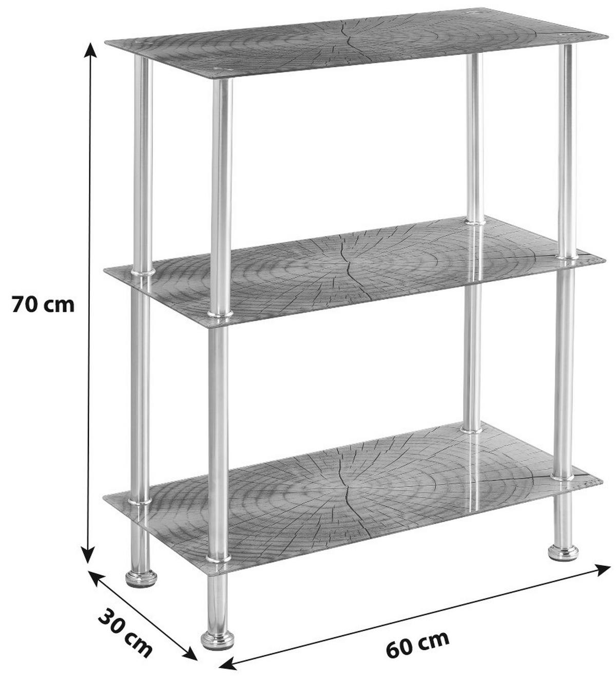 Regal Mit Glasfächern Bedruckt Glare B 60cm, Edelstahl/braun - Edelstahlfarben/Braun, MODERN, Glas/Metall (60/70/30cm) - Luca Bessoni