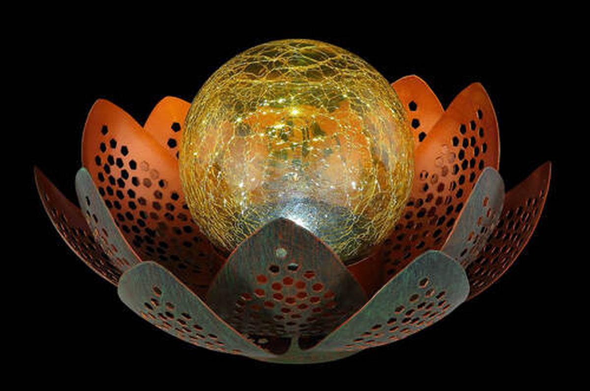 Solarleuchte 33655 - Goldfarben/Orange, Basics, Glas/Metall (22/13,5cm) - Globo
