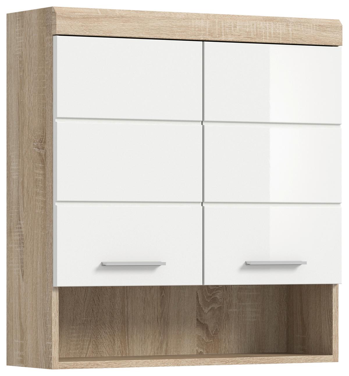 Hängeschrank Lambada Eiche Dekor/Weiß B: 74 cm - Weiß Hochglanz/Eichefarben, MODERN, Holzwerkstoff (74/79/24cm) - MID.YOU