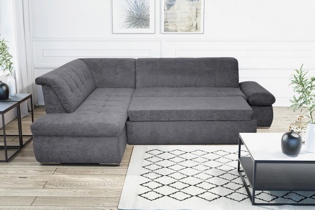 Ecksofa Mit Schlaffunktion Moric Dunkelgrau Mikrofaser - Chromfarben/Dunkelgrau, KONVENTIONELL, Textil (216/273cm) - MID.YOU