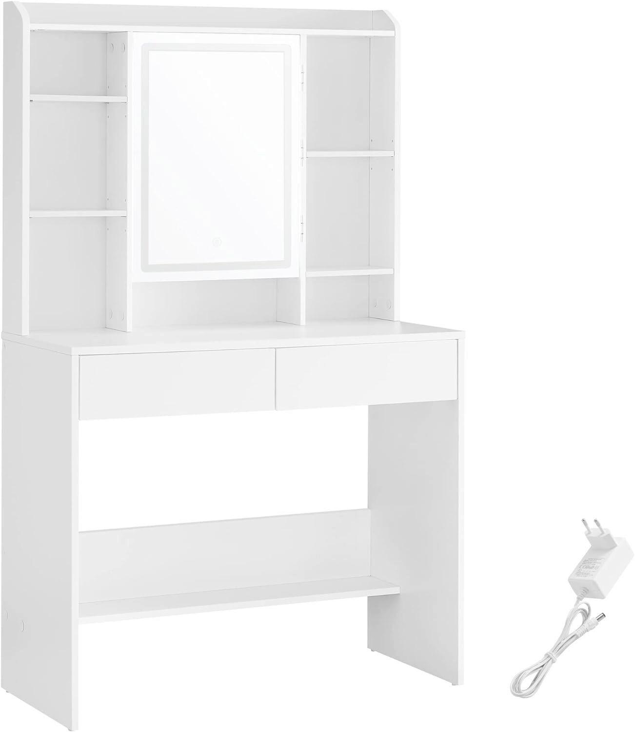 Schminktisch B: 40 cm Weiß - Weiß, Trend, Glas/Holzwerkstoff (90/40/144,7cm) - Boxxx