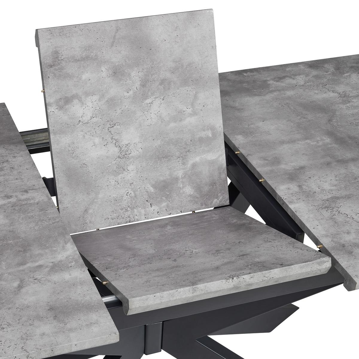 Ausziehtisch Leif 160 Az Mdf Betonoptik, B: 160-200 Cm - Schwarz/Grau, KONVENTIONELL, Holzwerkstoff/Metall (160-200/90/76cm) - MID.YOU