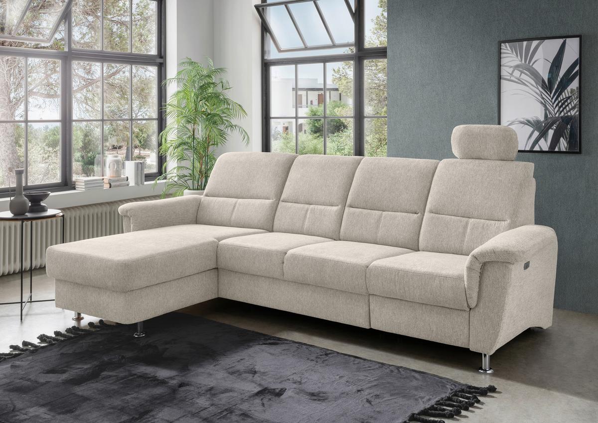 Ecksofa Mit Relaxfunktion Parole Beige Chenille - Chromfarben/Beige, KONVENTIONELL, Textil (165/292cm) - Livetastic