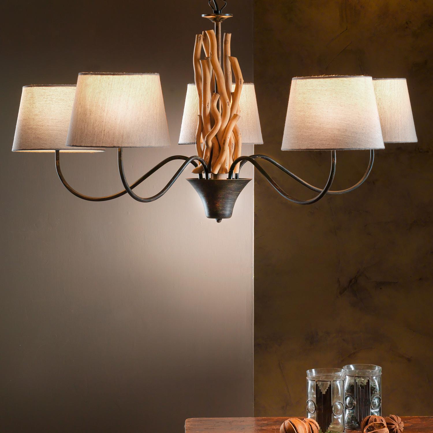 Hängeleuchte 4899/5p - Schwarz/Weiß, Natur, Holz/Textil (80/84cm)