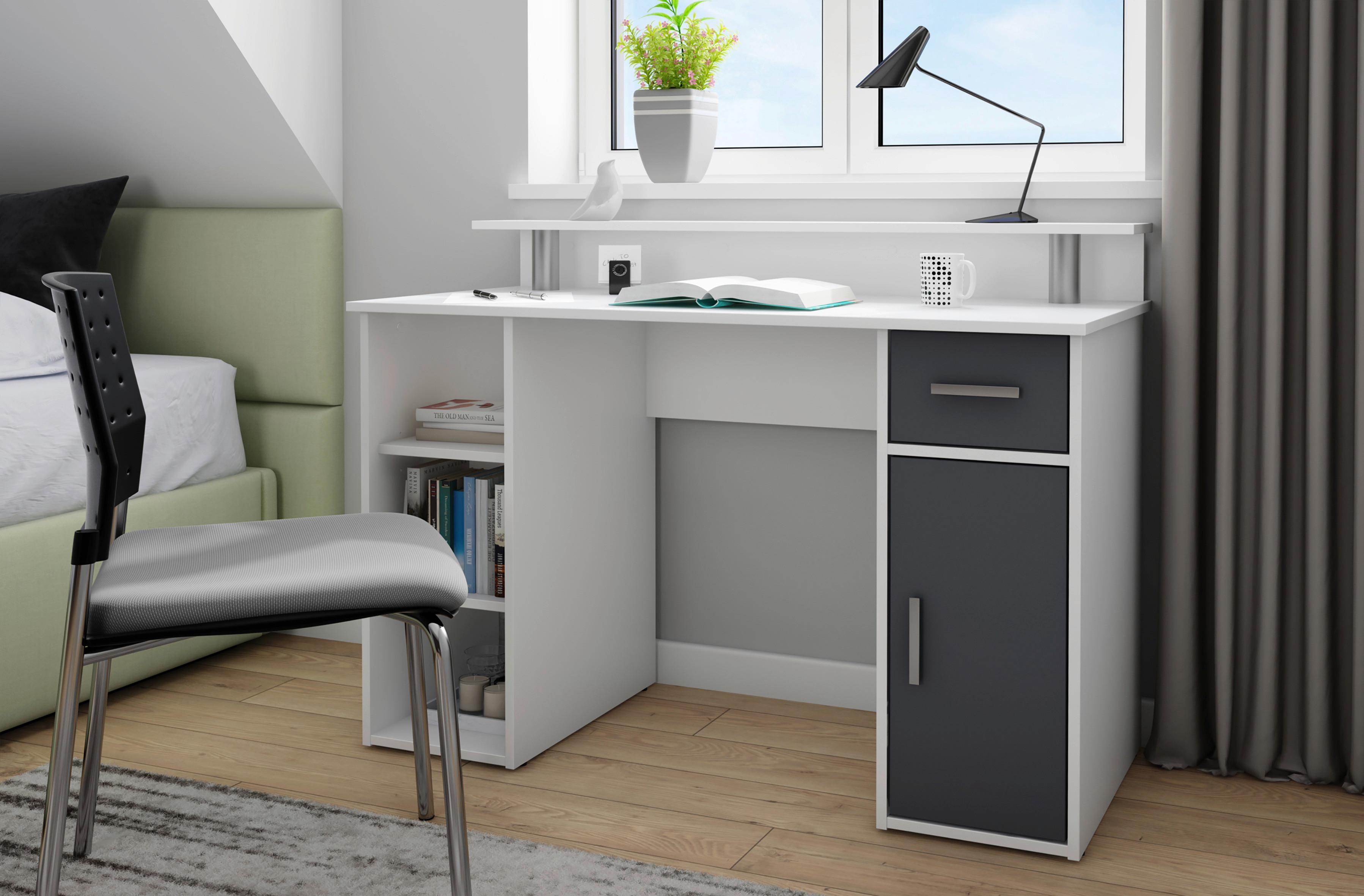 Schreibtisch B 55cm H 88 cm Diego Weiß/Anthrazit - Anthrazit/Weiß, LIFESTYLE, Holzwerkstoff (120/55/88cm) - MID.YOU