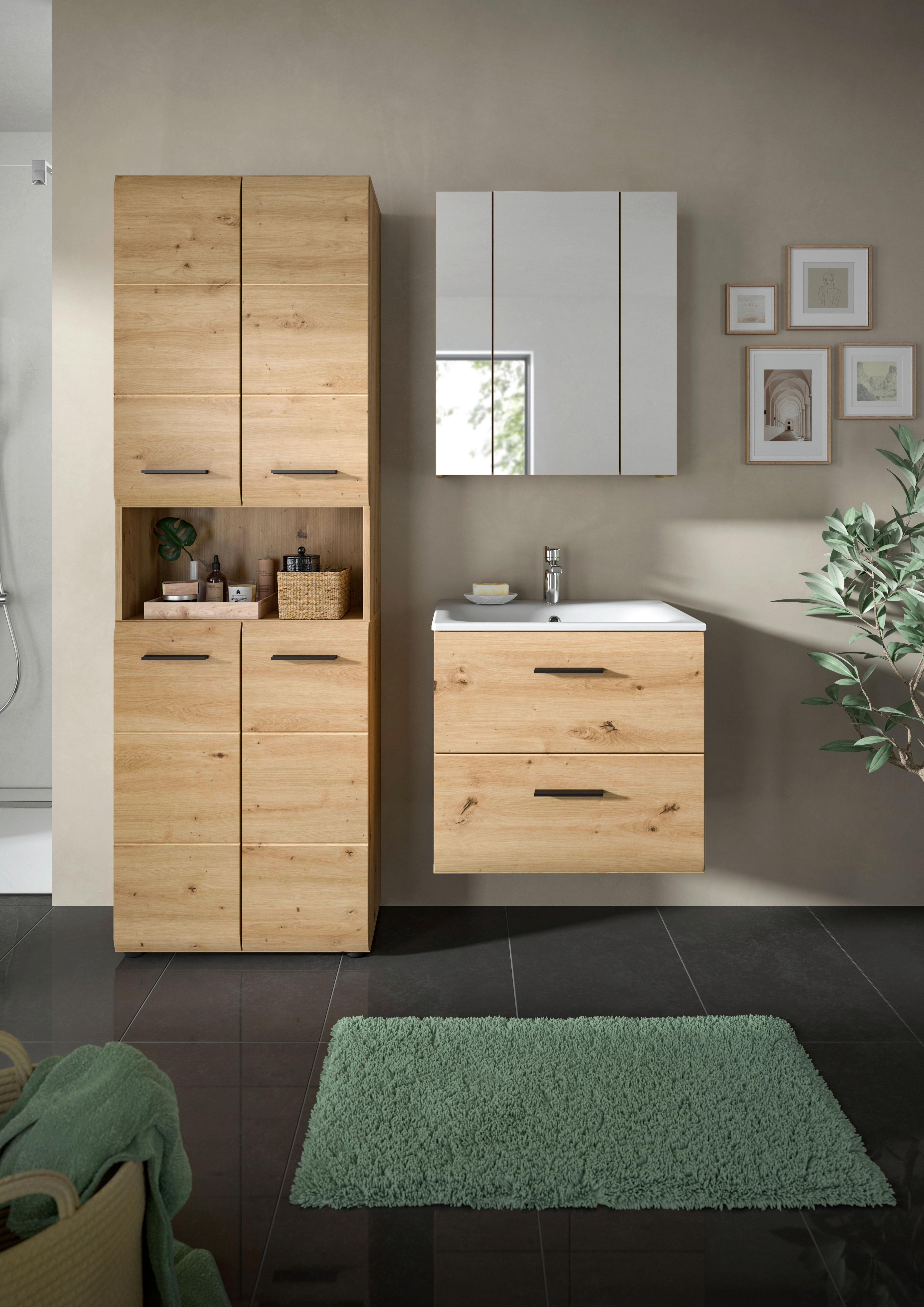 Badezimmer Ice Eiche Artisan Dekor B: 120cm - Schwarz/Eiche Artisan, Basics, Keramik/Holzwerkstoff (120cm) - MID.YOU