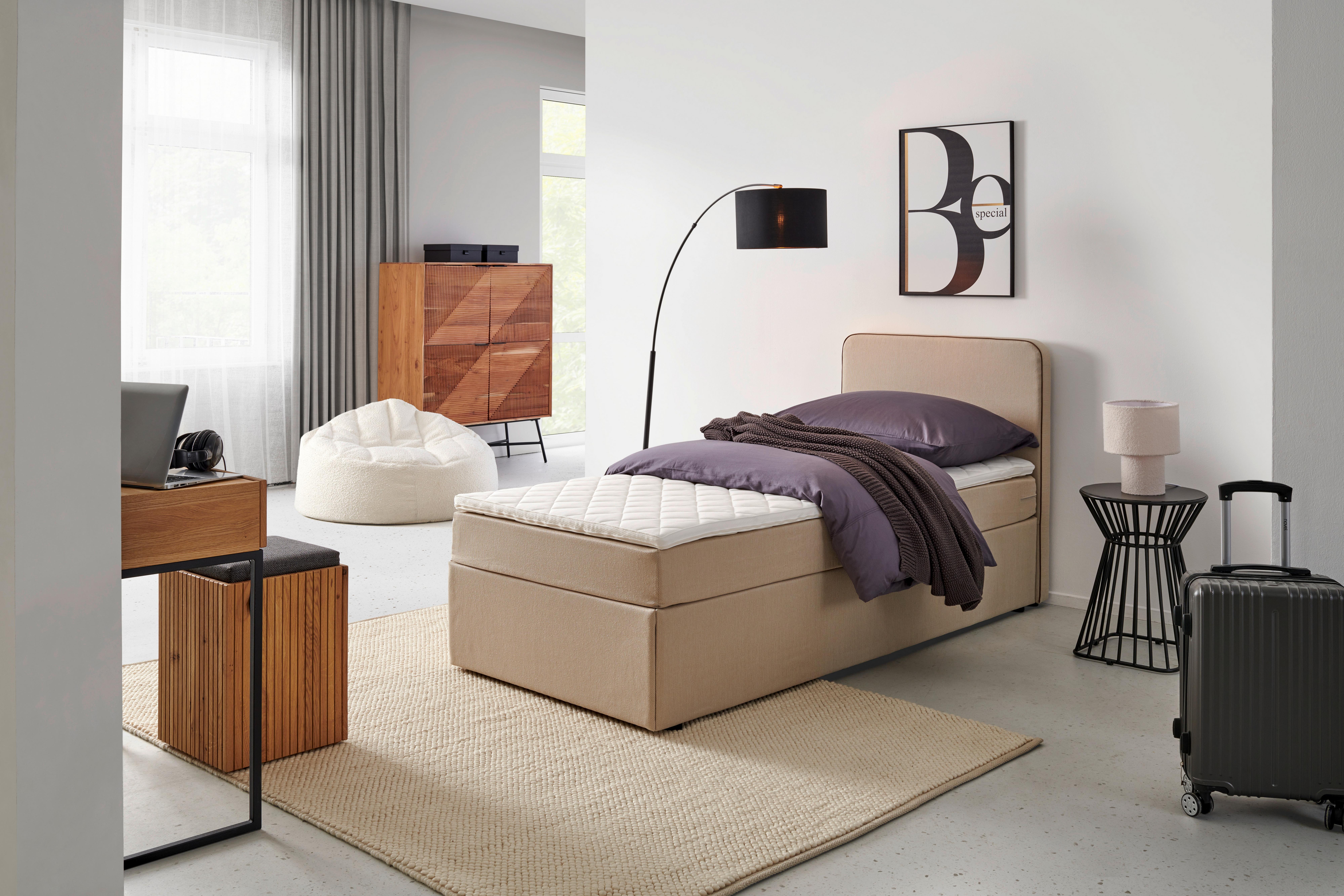 Boxspringbett mit Topper 90x200 cm Anton, Beige - Beige, KONVENTIONELL, Holz/Textil (90/200cm) - P & B