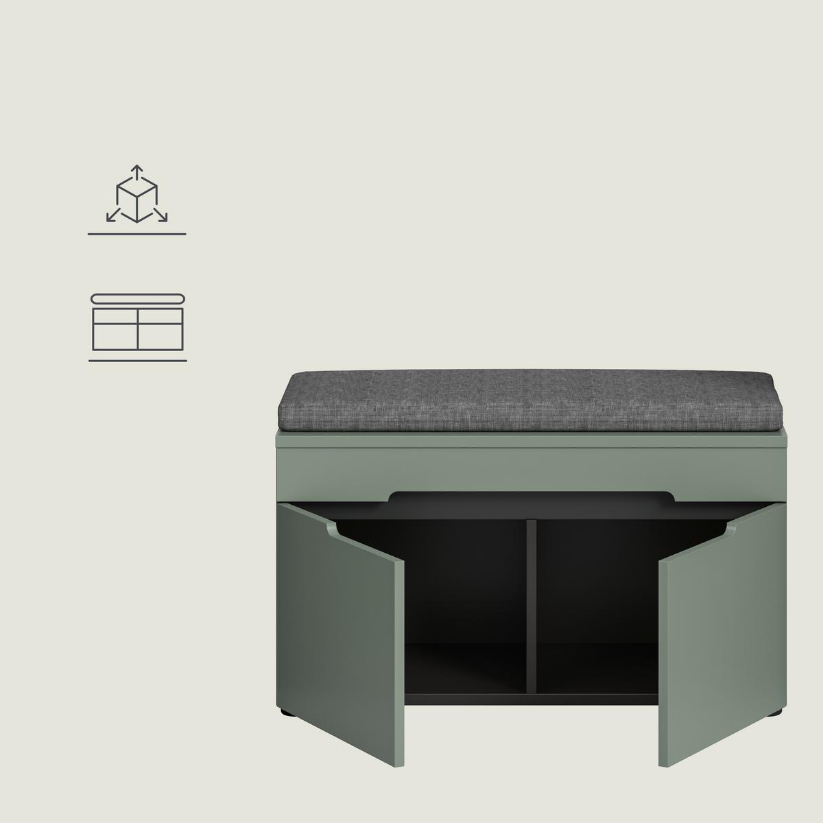 Garderobenbank Canu Grau/Grün B: 80 cm - Schwarz/Graugrün, Design, Holzwerkstoff (80/45/37cm) - Livetastic